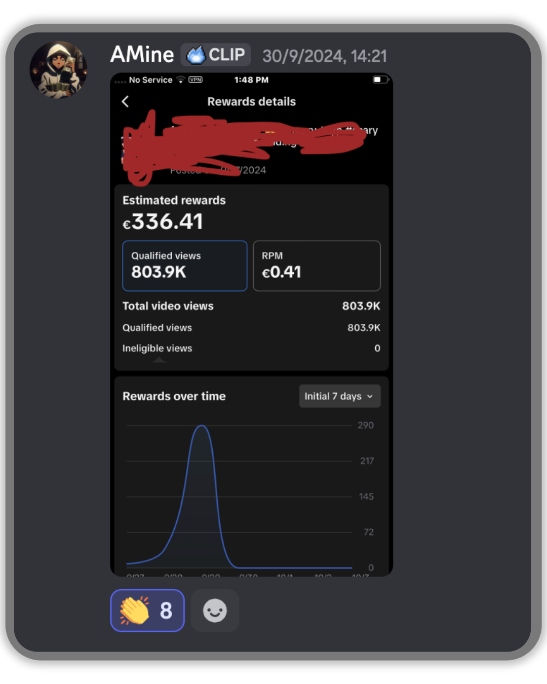 Student payout screenshot — €336.41
