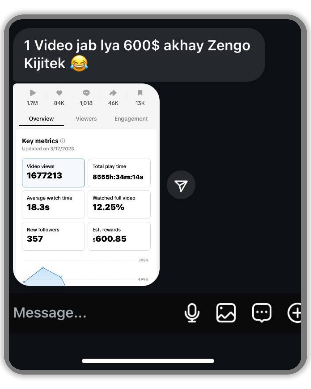 Student payout screenshot — $600.85